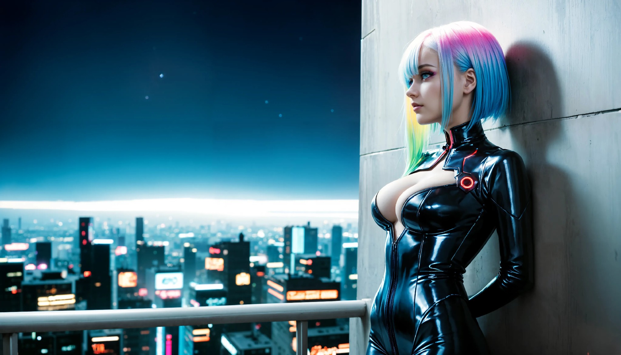 Energetic and cute cyberpunk girl