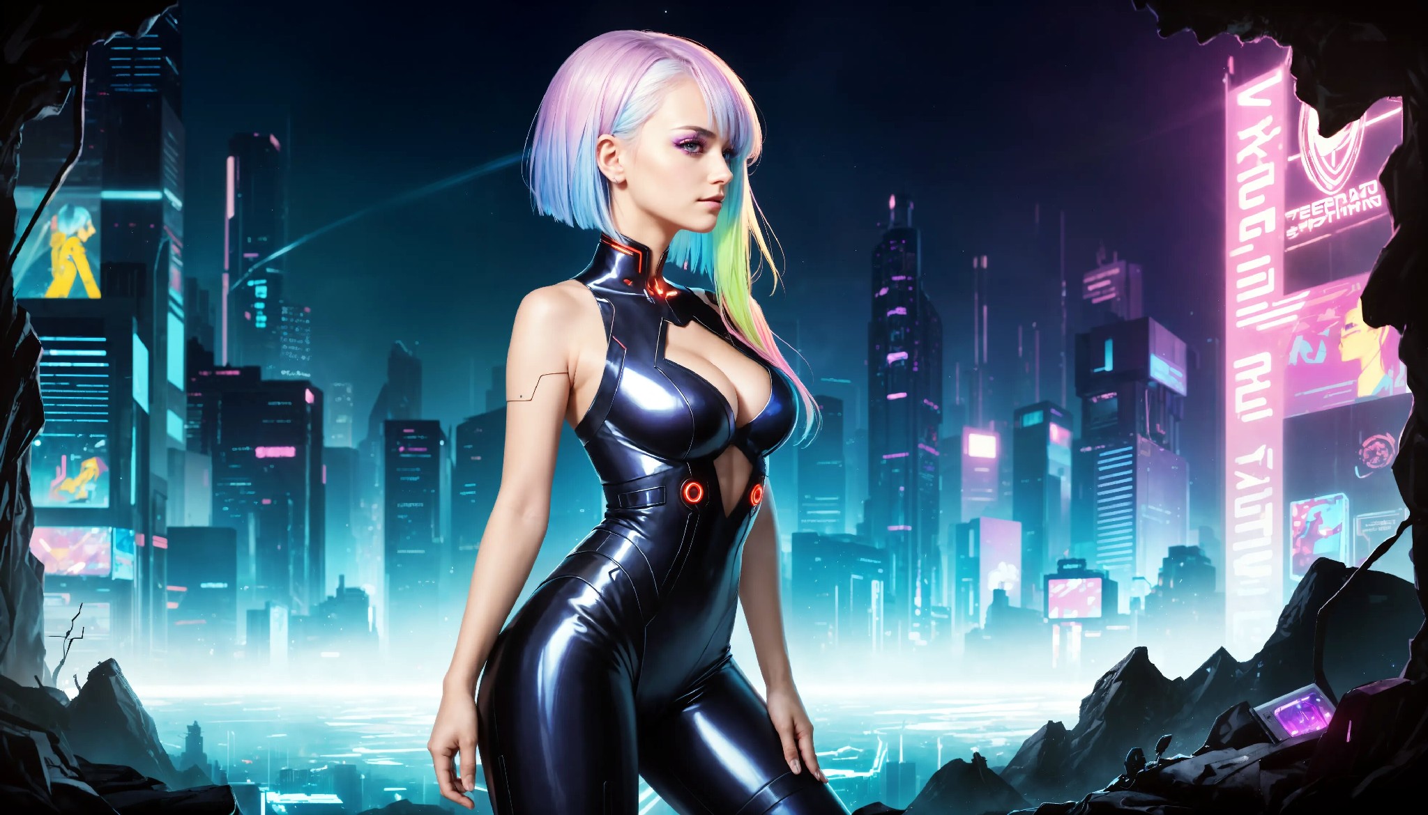 Energetic and cute cyberpunk girl