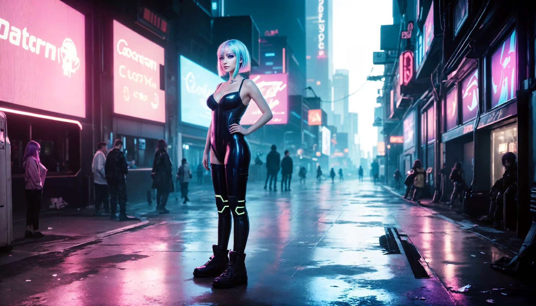 Energetic and cute cyberpunk girl