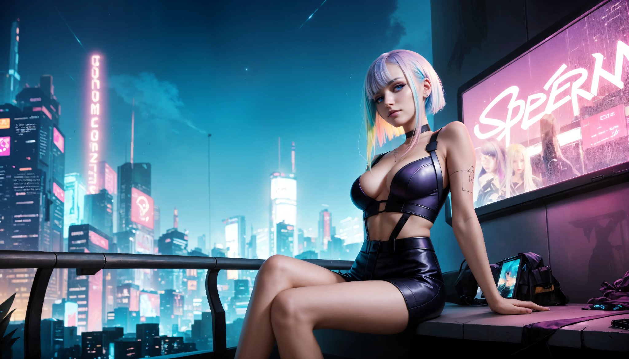 Energetic and cute cyberpunk girl
