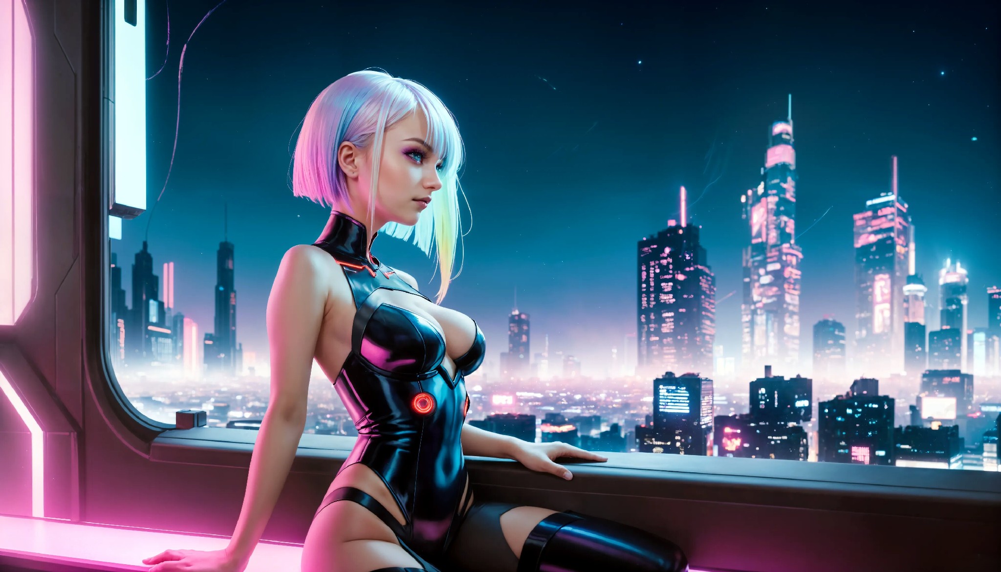 Energetic and cute cyberpunk girl