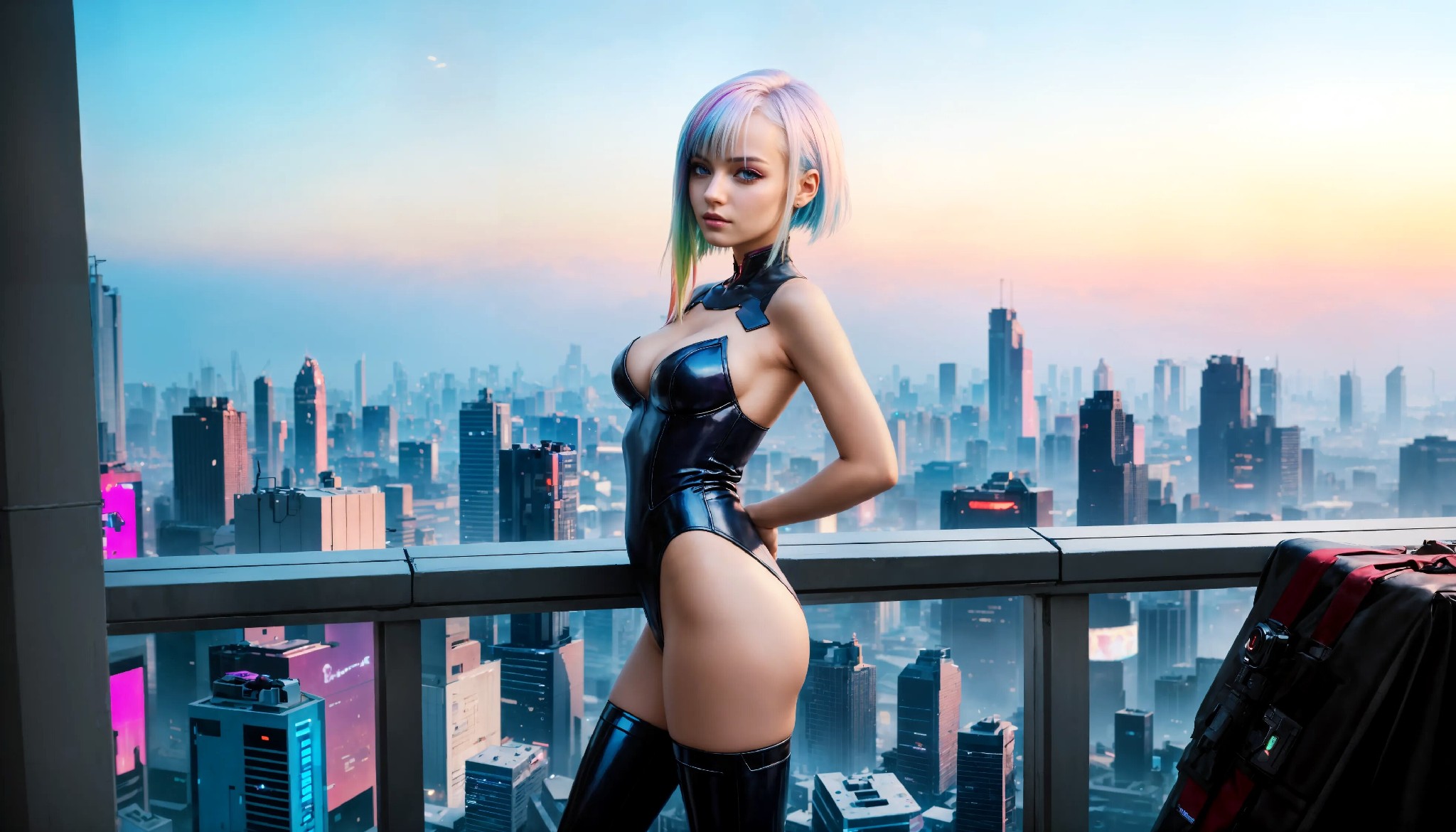 Energetic and cute cyberpunk girl