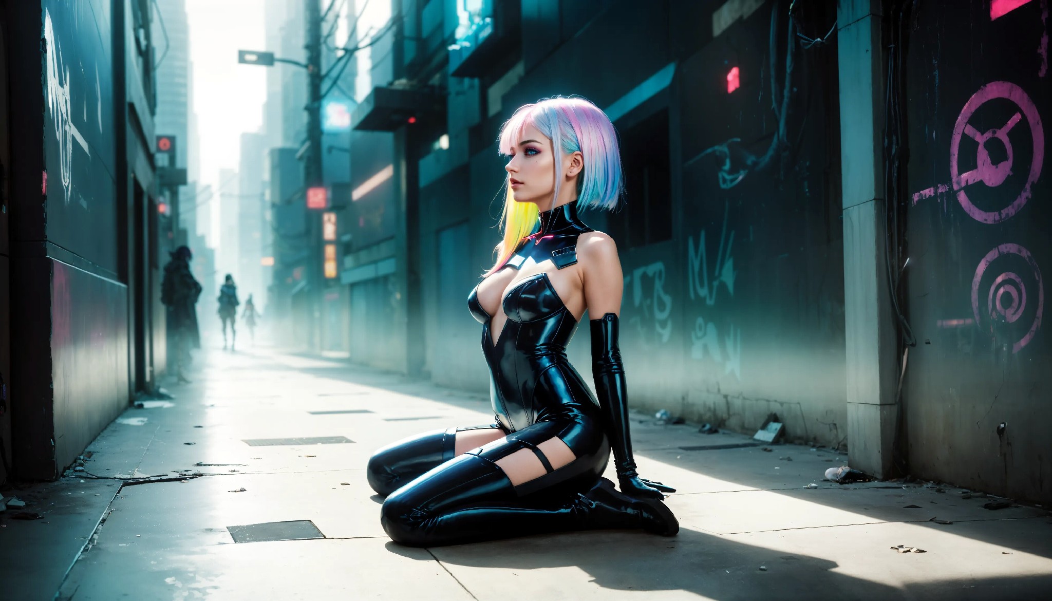 Energetic and cute cyberpunk girl