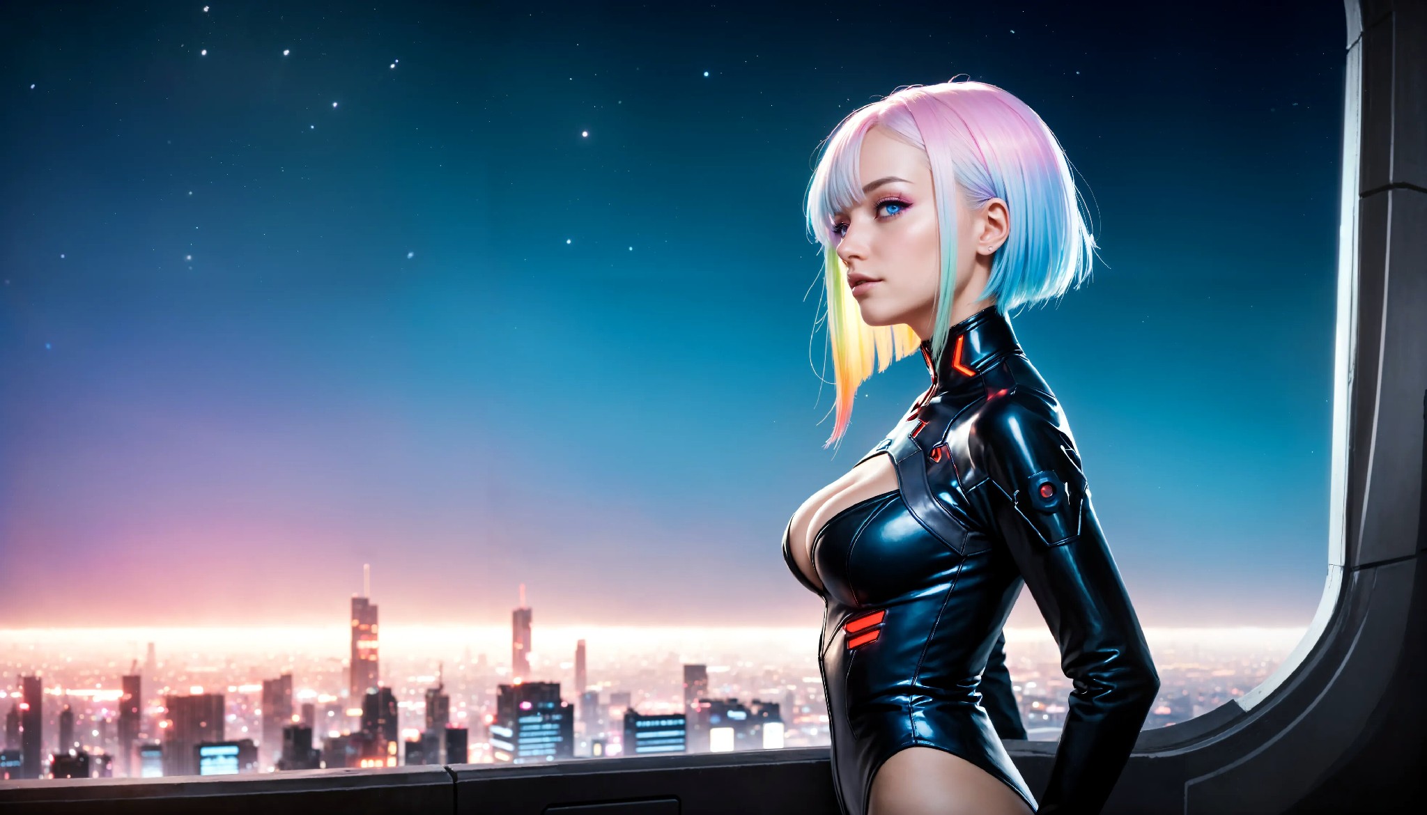 Energetic and cute cyberpunk girl