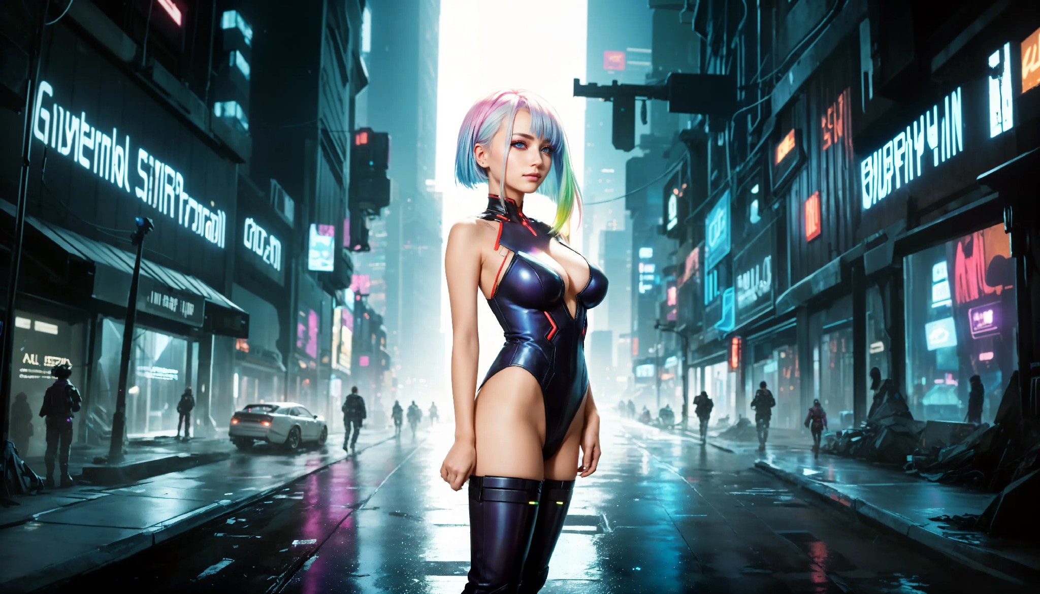 Energetic and cute cyberpunk girl