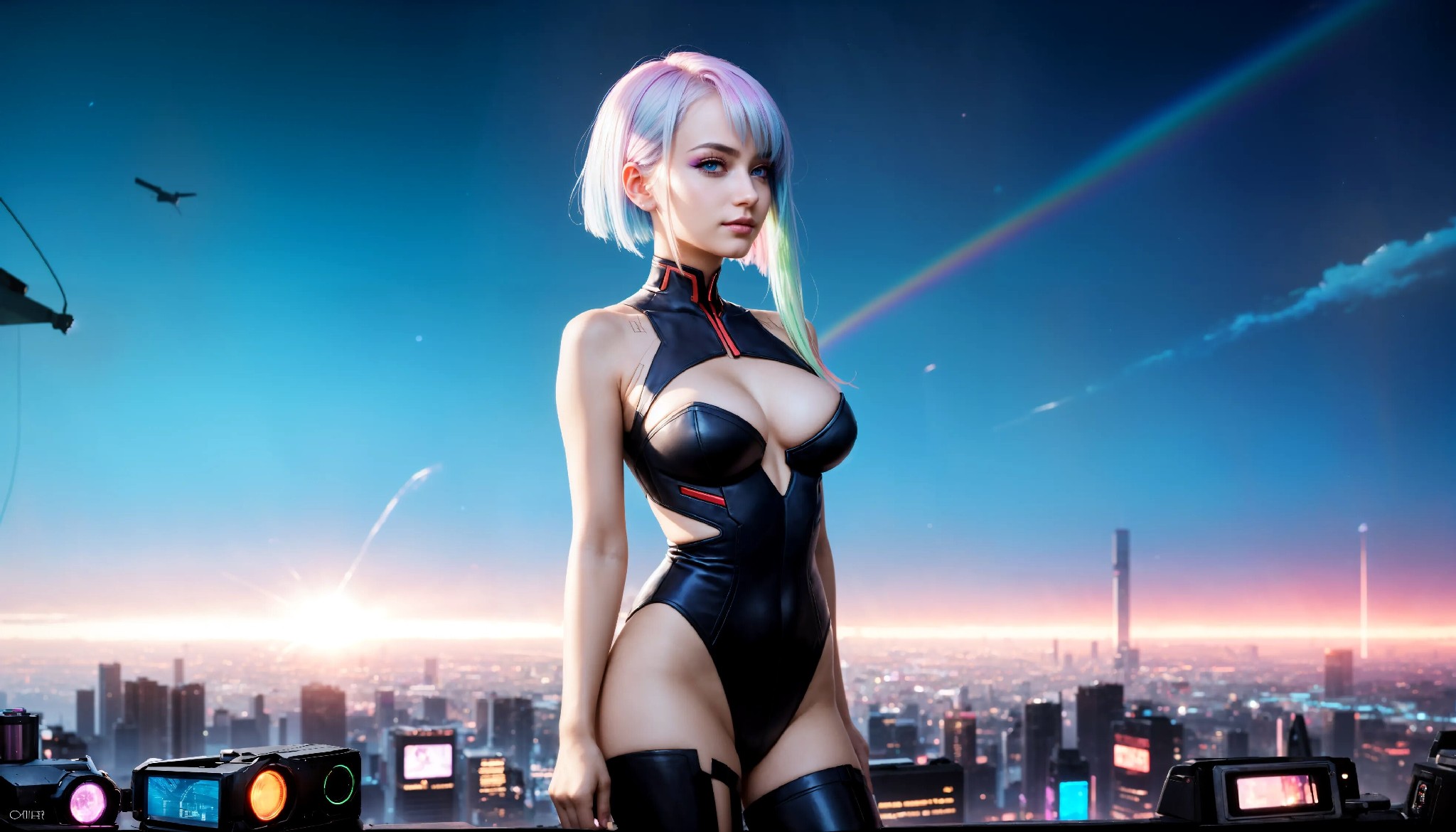 Energetic and cute cyberpunk girl