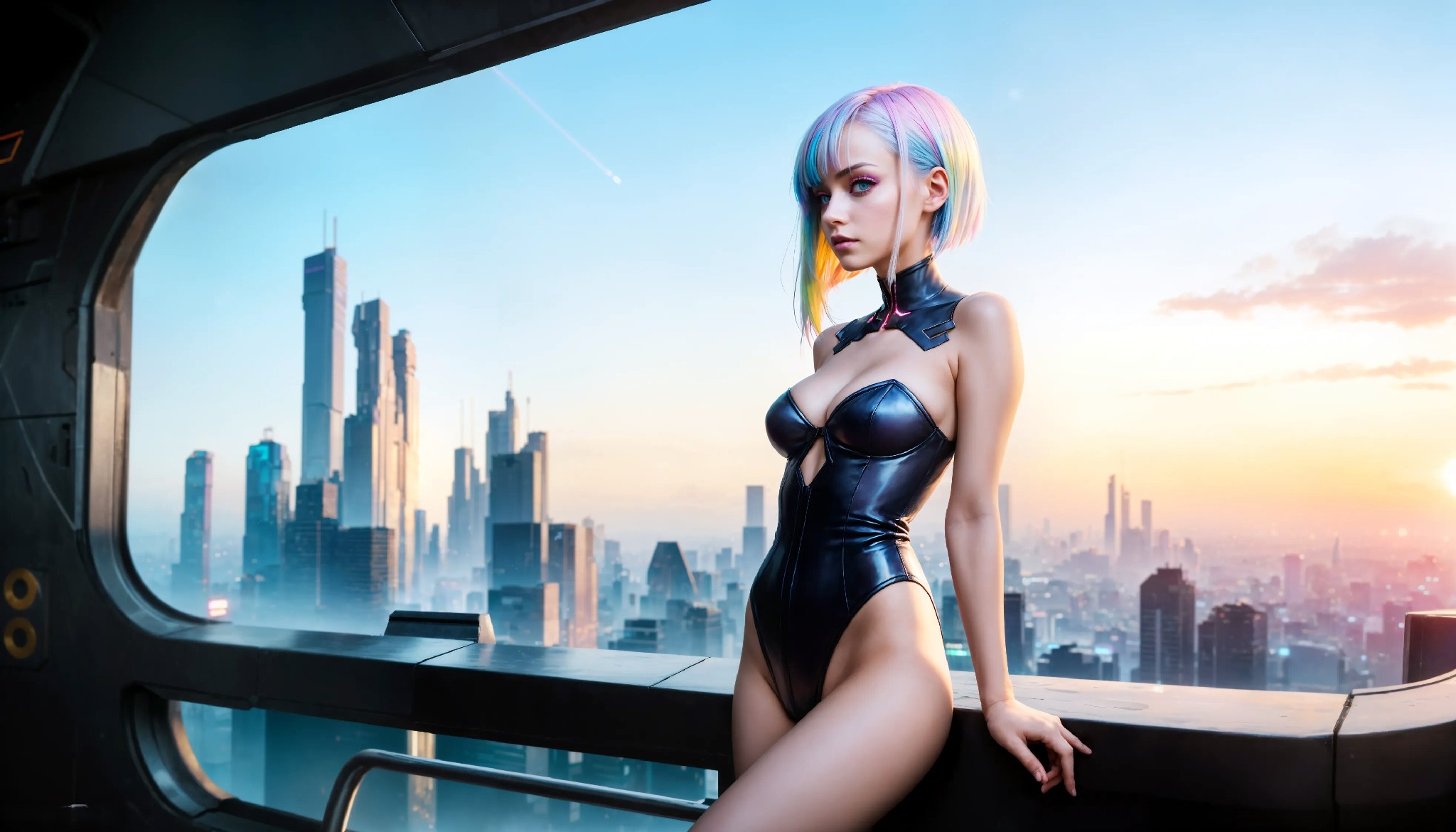 Energetic and cute cyberpunk girl