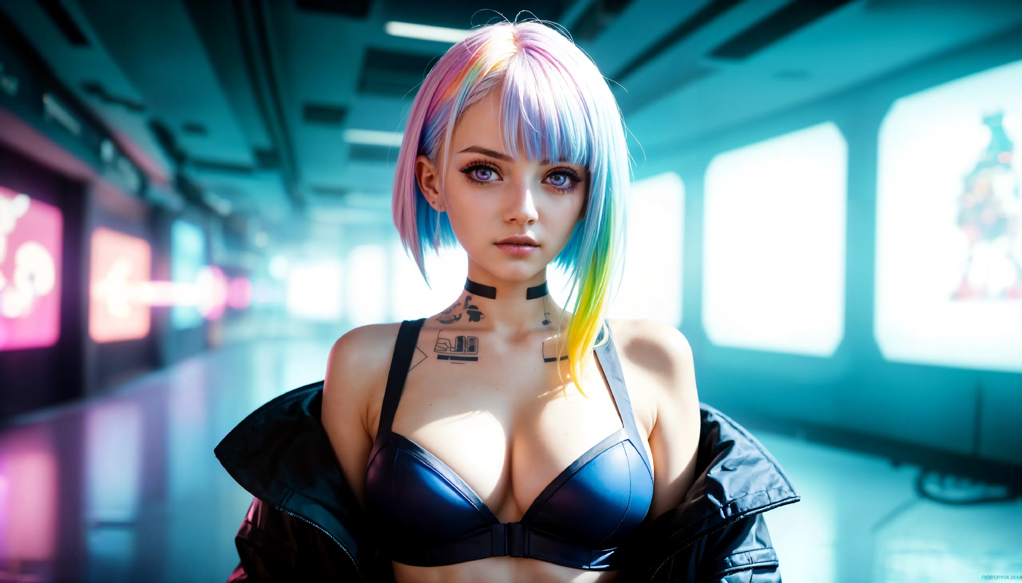 Energetic and cute cyberpunk girl