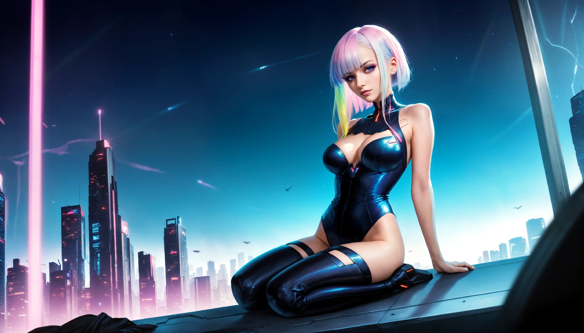 Energetic and cute cyberpunk girl