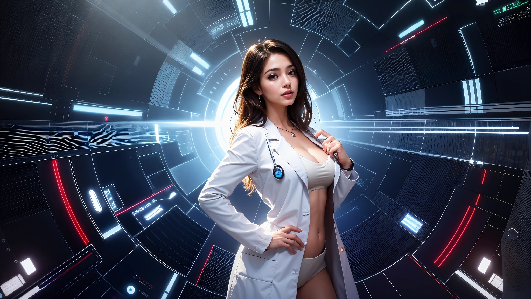 Cute, glamorous, glamorous future digital doctor