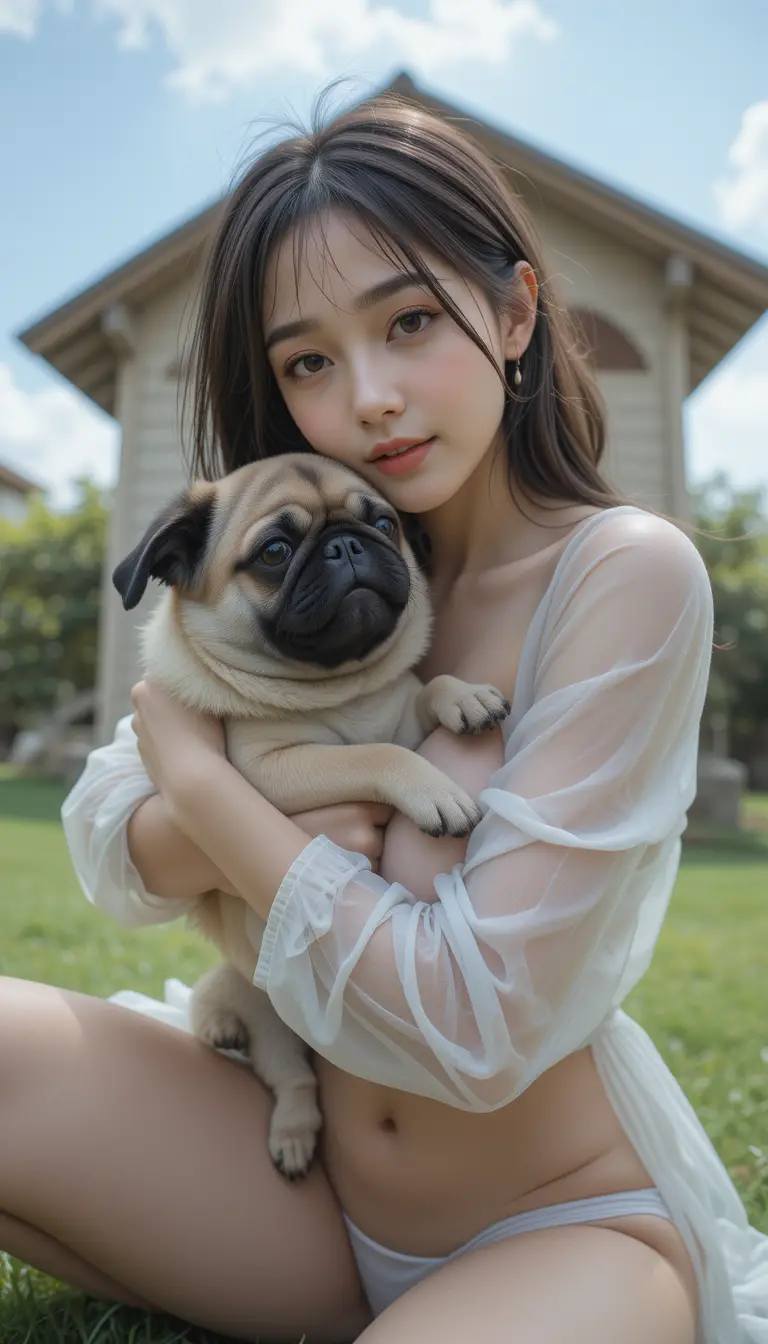 女子與哈巴狗