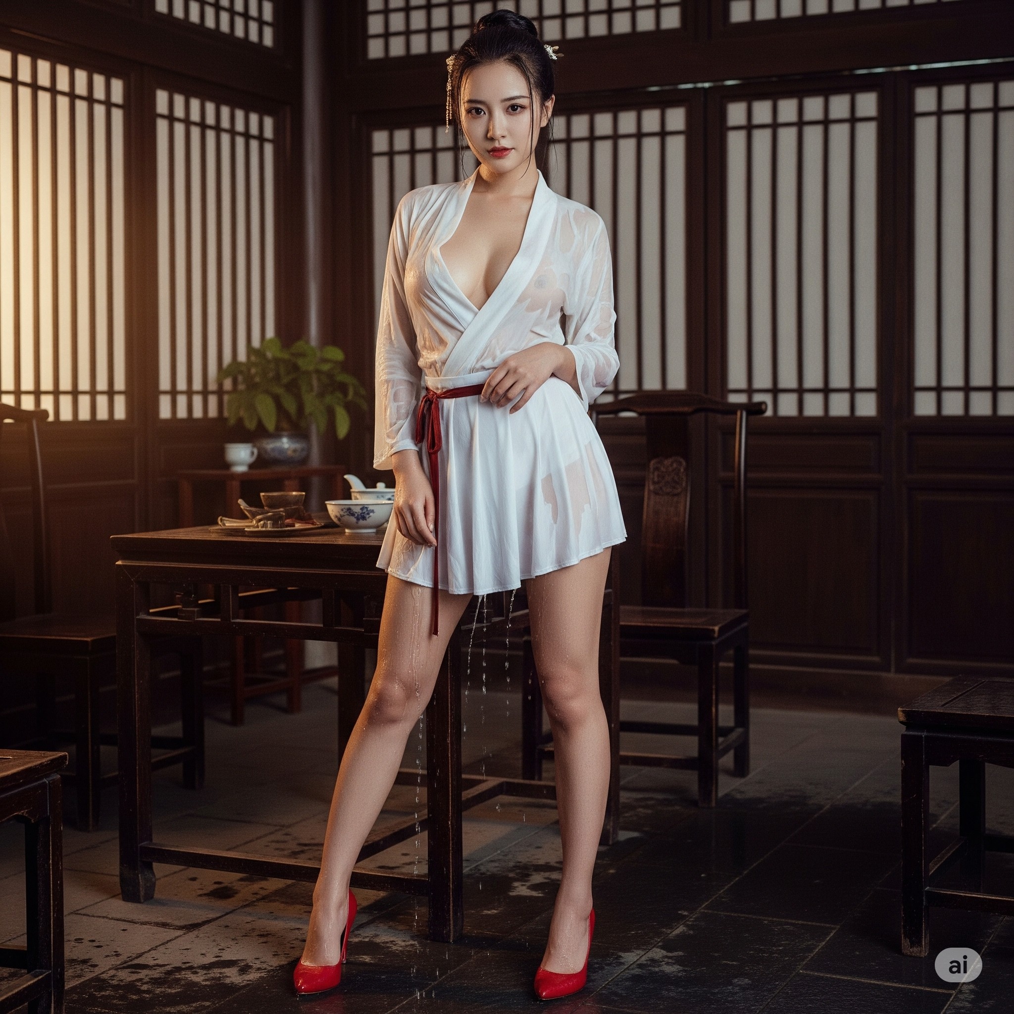 妹子們被潑濕了