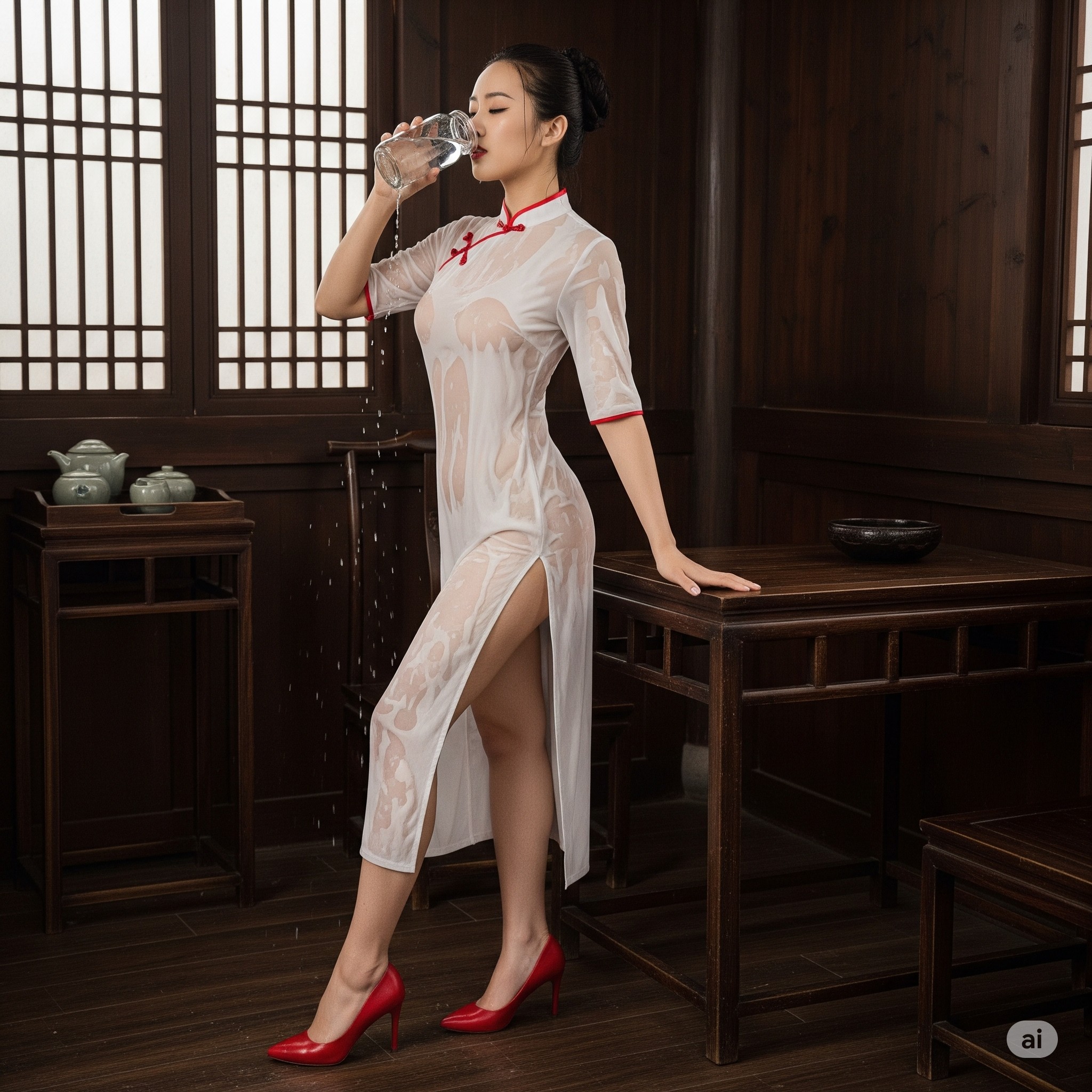 妹子們被潑濕了