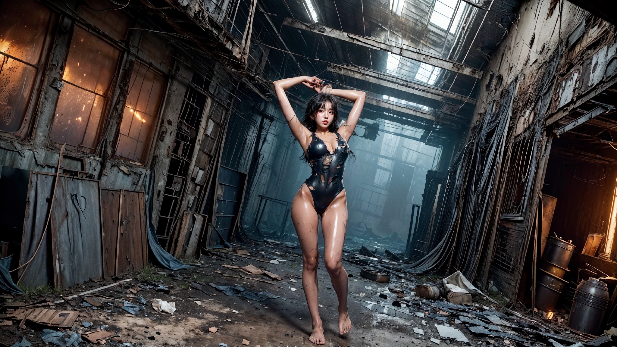Abandoned factory torn latex swimsuit1