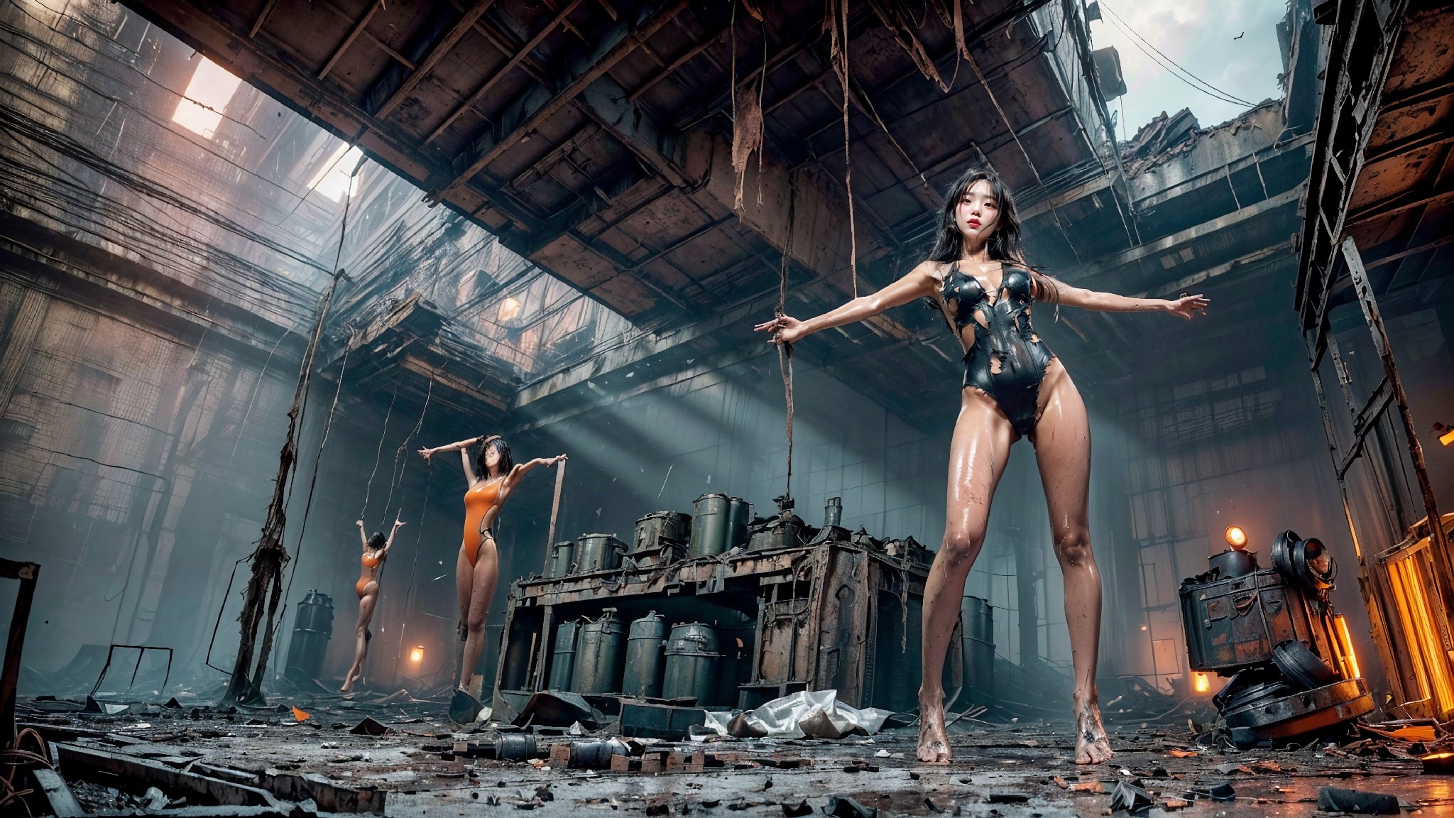 Abandoned factory torn latex swimsuit1