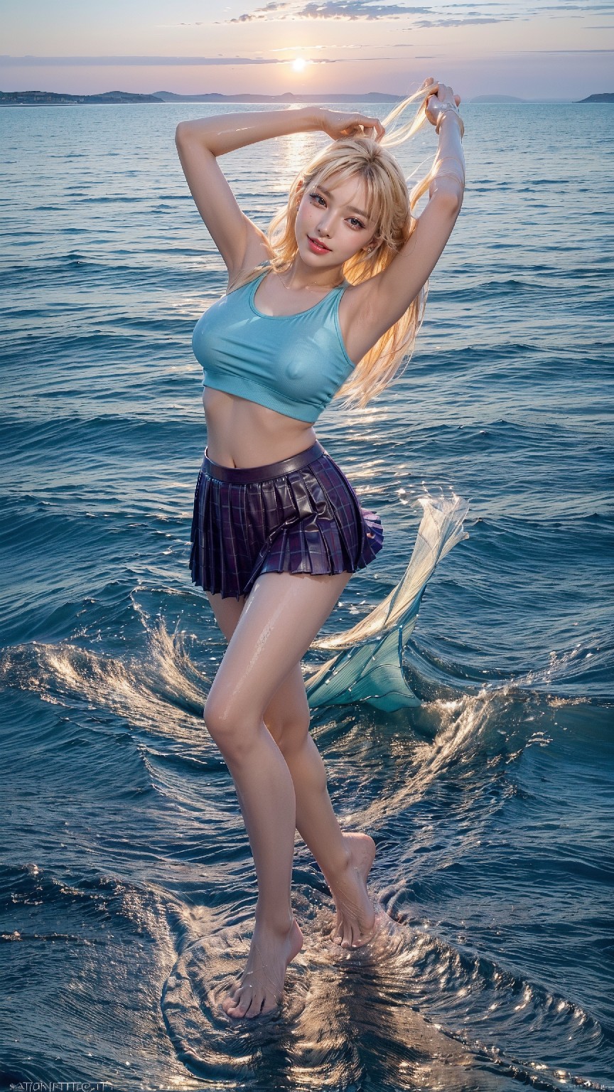 Blue sky beach blonde woman1