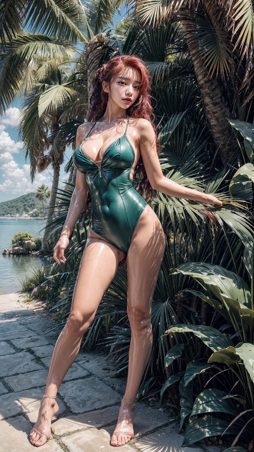 Latex swimsuit on the beach1