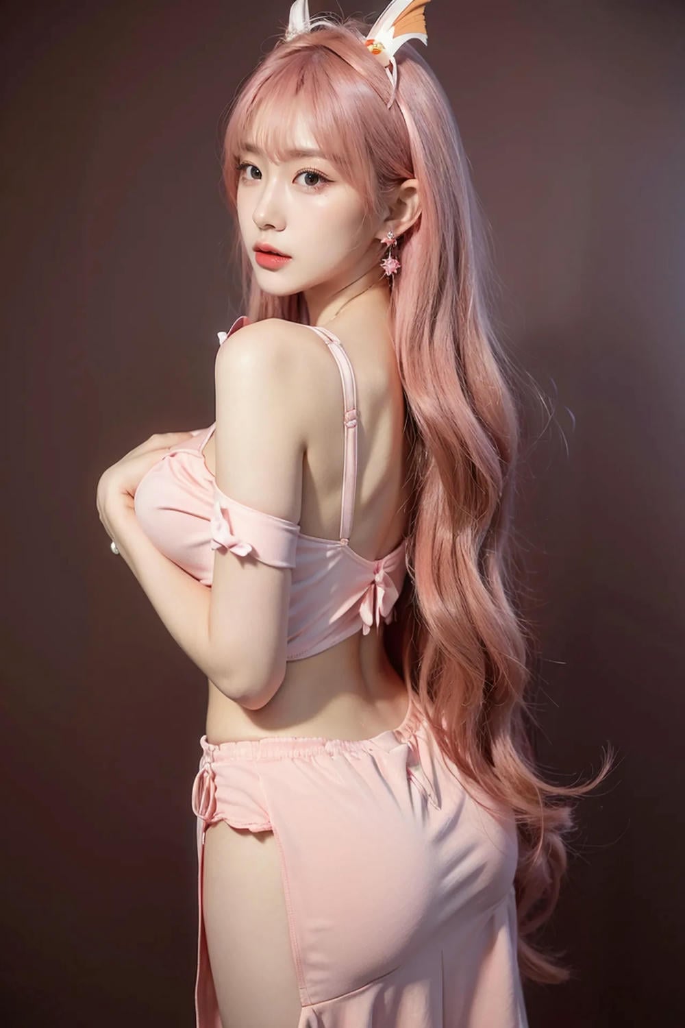 ★Patreon★ AI_Kaori - Pink-Haired Model Wearing Lace Lingerie in Beauty