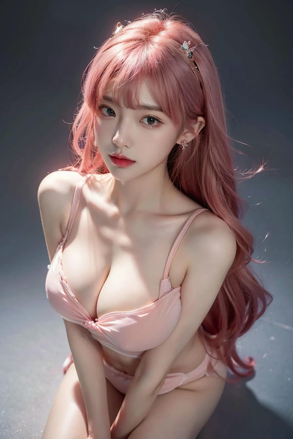 ★Patreon★ AI_Kaori - Pink-Haired Model Wearing Lace Lingerie in Beauty