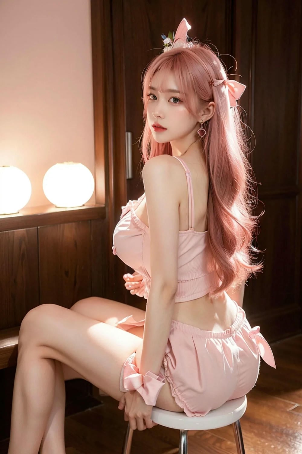 ★Patreon★ AI_Kaori - Pink-Haired Model Wearing Lace Lingerie in Beauty