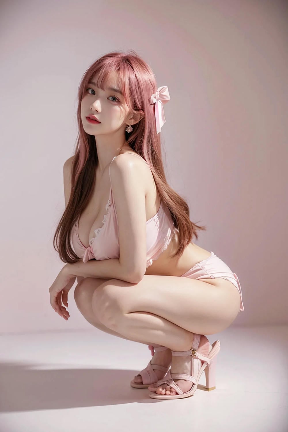 ★Patreon★ AI_Kaori - Pink-Haired Model Wearing Lace Lingerie in Beauty