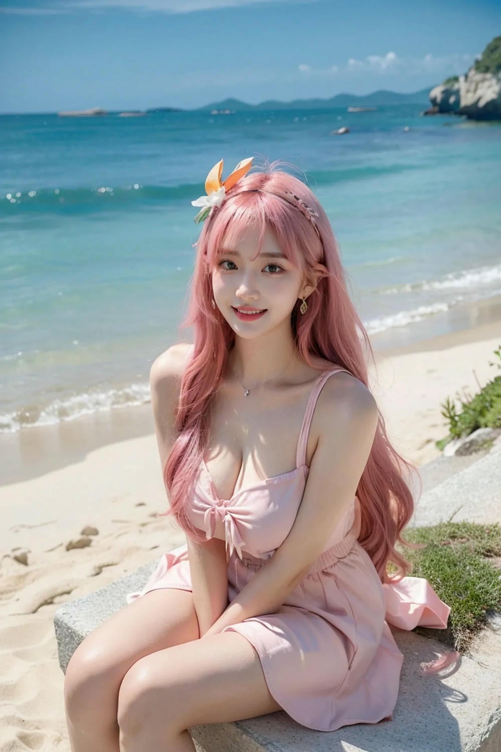 ★Patreon★ AI_Kaori - Pink-Haired Model Wearing Lace Lingerie in Beauty