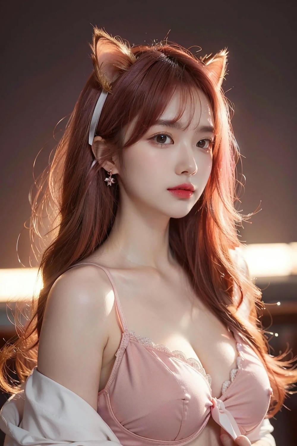 ★Patreon★ AI_Kaori - Pink-Haired Model Wearing Lace Lingerie in Beauty