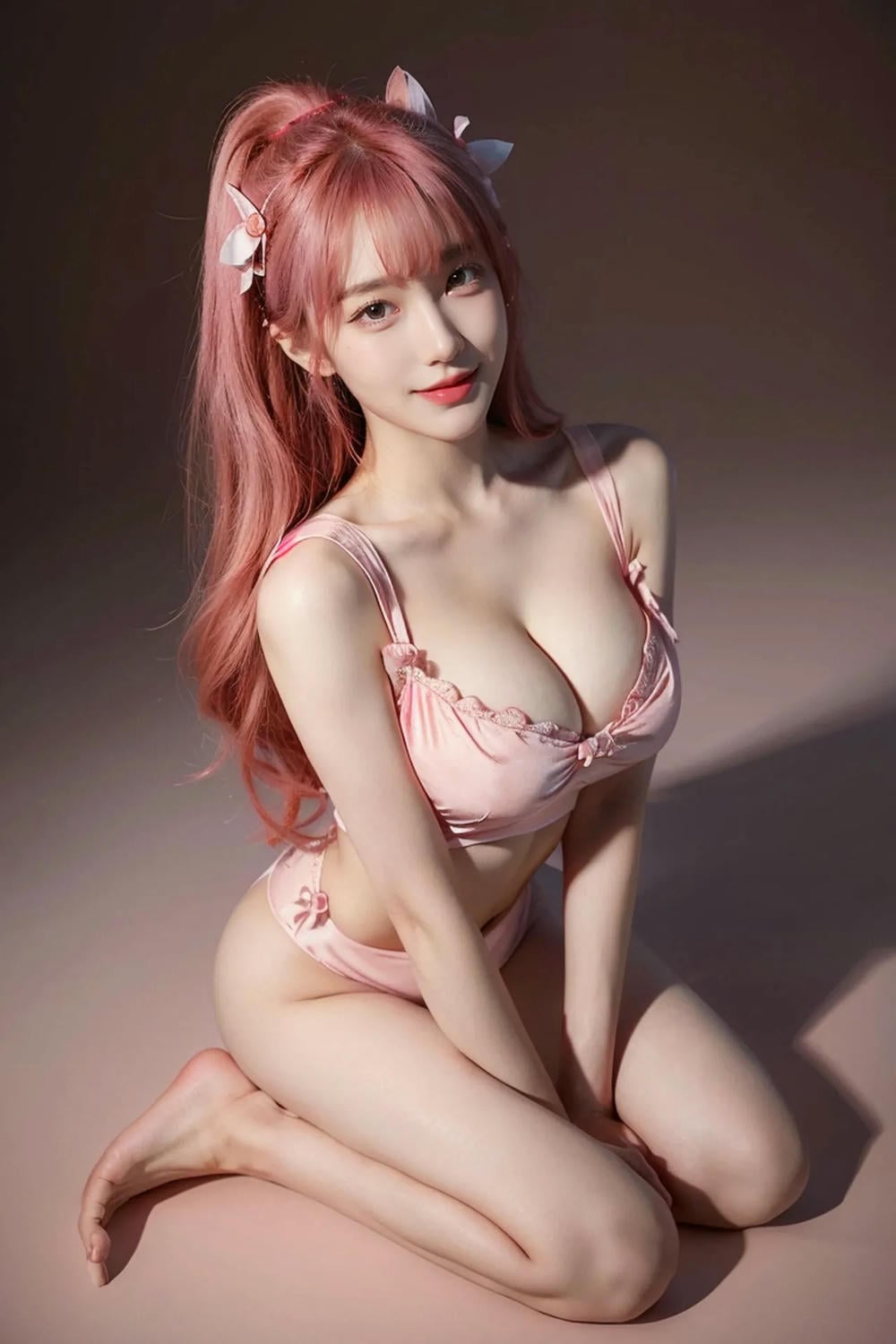 ★Patreon★ AI_Kaori - Pink-Haired Model Wearing Lace Lingerie in Beauty