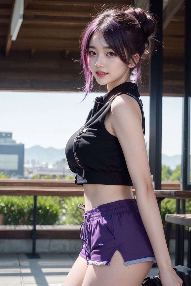 ★Patreon★ AI_Kaori - Stylish Fitness Model with Purple Hair Poses - Part 1