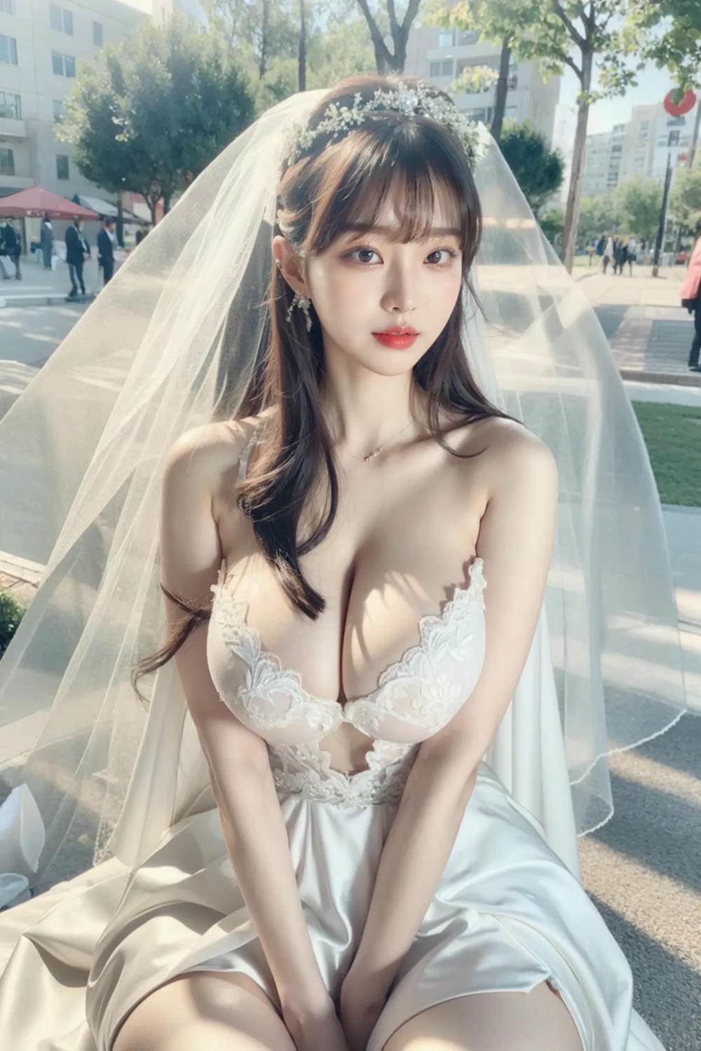Wedding Gown With Rhinestone Tiara Crown
