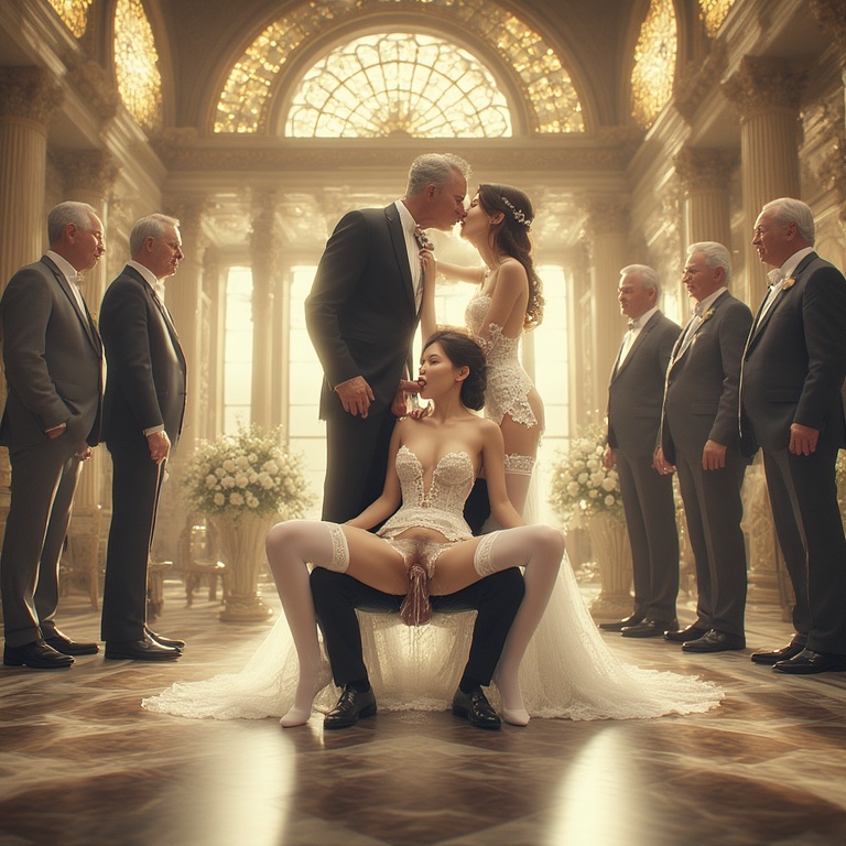 Fertilized by turns at weddings in wedding dresses