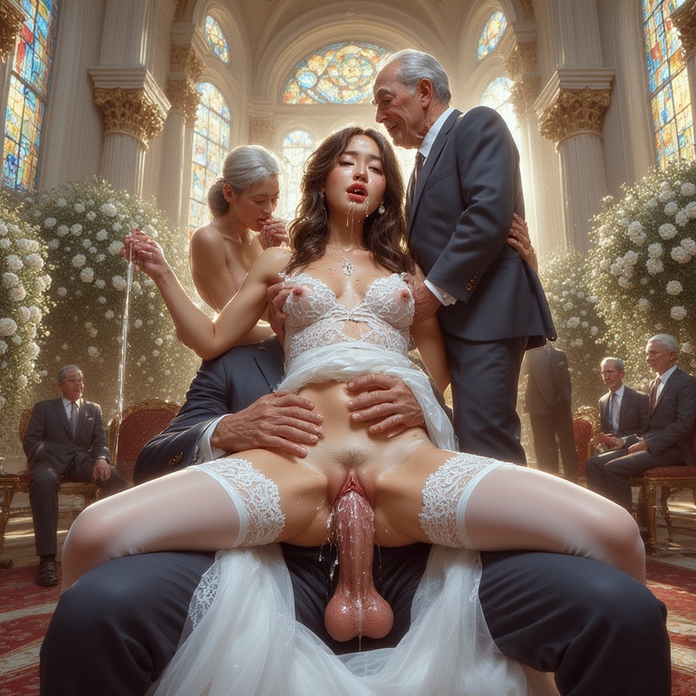 Fertilized by turns at weddings in wedding dresses