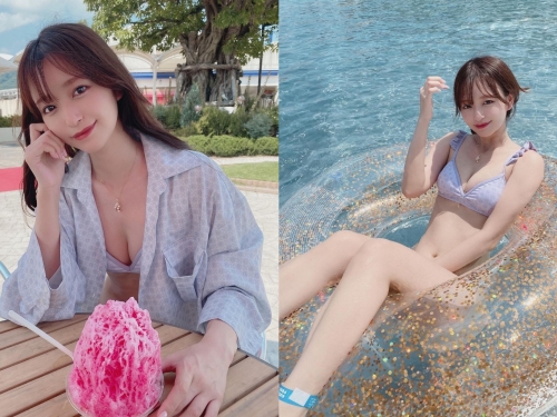 天使感正妹「早川実季」夏日比基尼微露深溝　胸前「飽滿事業線」清晰可見