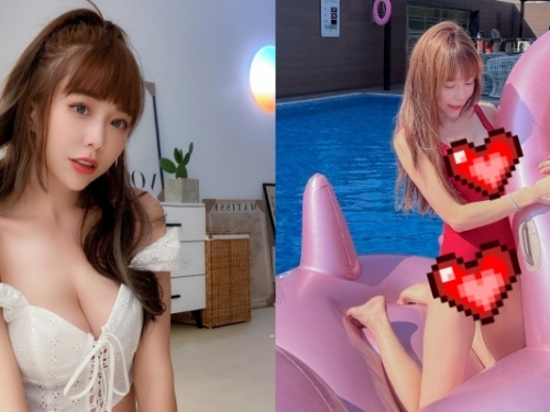 啦啦隊長「梓梓」開工曬「大紅色泳裝」！正面挖洞讓「南北半球」同時見客