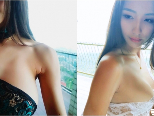 畫面被塞滿！陽台出現「性感睡衣奶妹」！肩帶滑落「飽滿胸型」好明顯啊！