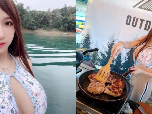 雪乳正妹「邱默默」湖邊度假烤肉，超猛比基尼包不住中路也藏不住溢奶！