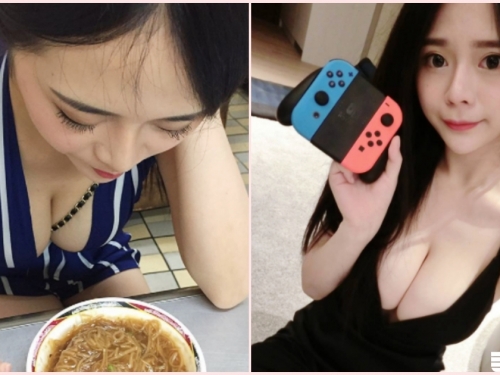 吃飯一直被拍！「爆乳妹吃麵線」邪惡視角太犯規！超猛豪乳溝讓人看醉了...