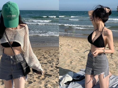 曬日光浴的年輕妹子「發育好好」，針織衫下「胸型太性感」！