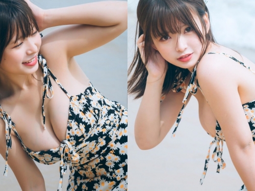 奶大就是好奶！「洋裝巨乳妹」海邊嬉戲，一彎腰「青筋奶」半顆溢出！