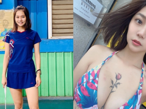 想打球了！台中羽球教練「Yuki萱萱」飽滿美胸上有朵玫瑰綻放