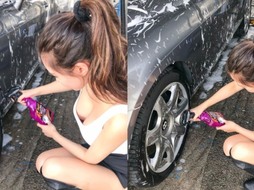 天氣好就是要洗車！「巨乳妹」自助洗車呼之欲出　爆乳風景讓人看傻眼