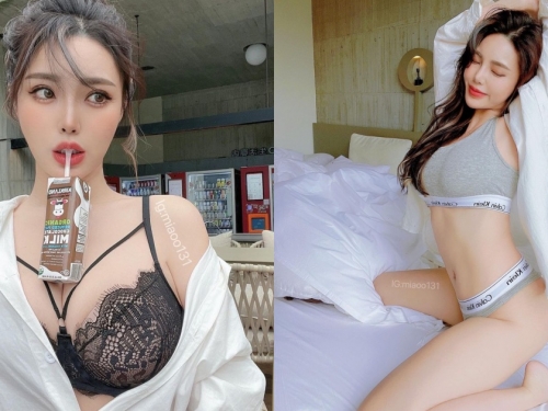 喝東西不用手！巨乳肝連妹「周苗苗」乳夾牛奶性感開喝，「34E」太豐滿啦！