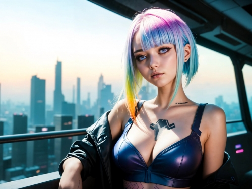 Energetic and cute cyberpunk girl