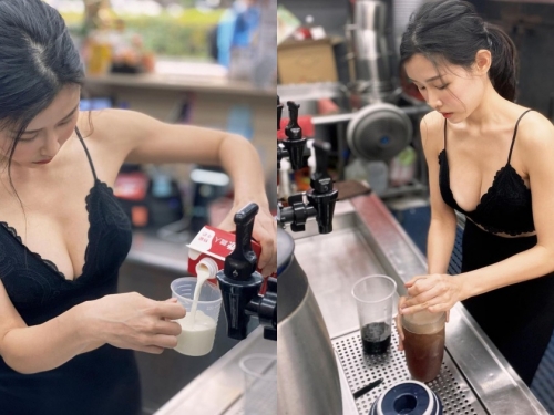 新莊手搖飲「爆乳店員」出沒！低胸蕾絲馬甲泡茶，奶香都要溢出來了！