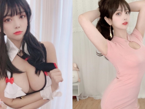 南韓美胸兔兔「雪乳好飽滿」！粉色旗袍曲面曼妙，側面挺出「大奶細腰蜜臀尻」