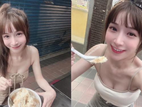 剉冰達人「烏娜」店門口甜笑超迷人，「窈窕曲線」讓粉絲一起消暑！