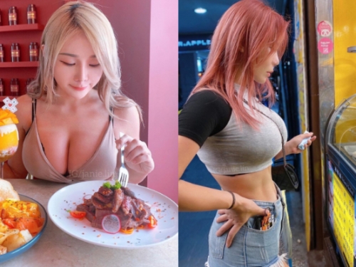 最辣宵夜場！「泥泥Janie」冰塊肌挺巨美雙峰，餓到必須認真吃雞！
