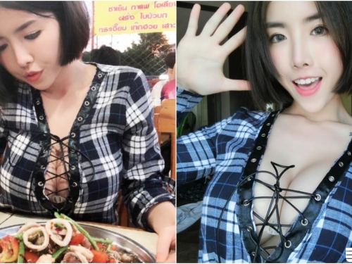 吃麻辣鍋驚見「短髮巨奶妹」！超狂暴綁帶「爆乳洋裝」中路開開！渾圓飽滿好下飯啊！