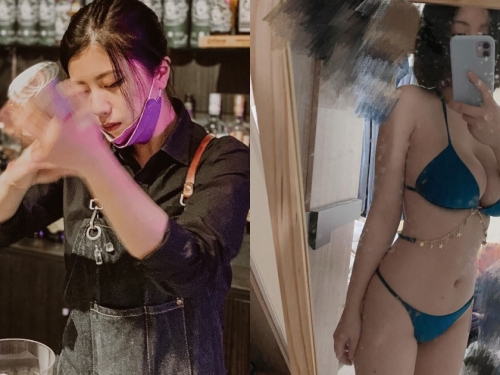 正妹調酒師「凱拉」制服底下好猖狂！「傲人巨乳」快從比基尼掉出來！