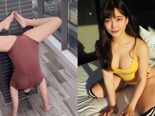 花招很多！軟骨正妹「毛咪」陽台練倒立，「開腿畫面」粉絲想搞事！